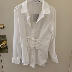 White button down shirt with corset waist